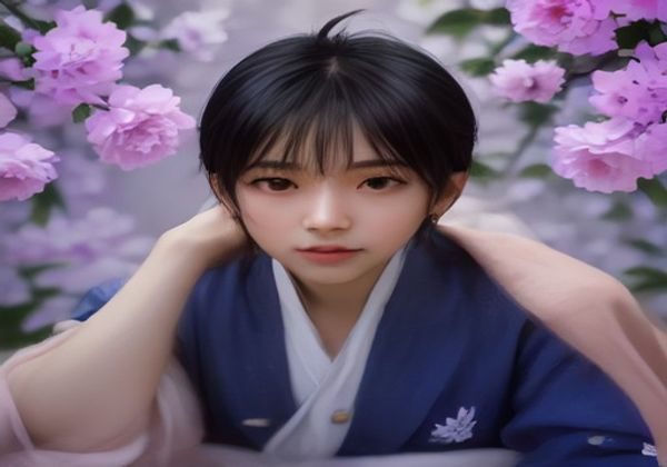 两位漫画人物在樱花飘落的街道上相视而笑，暖色调光线勾勒出亲亲漫画典型的甜蜜浪漫视觉风格